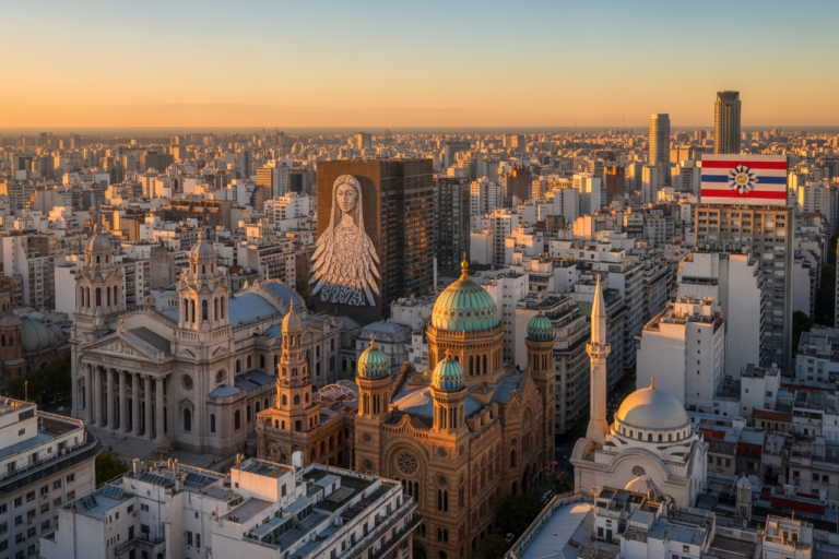 Skyline of Argentina with a church in the center